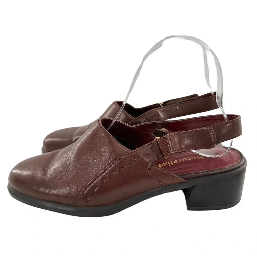 Naturalizer womens heels size 7.5 brown leather vintage 80s 90s slingback - Picture 3 of 13